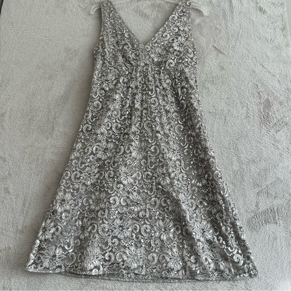 The Limited Cocktail Dress Womens SZ 6 Metalic Lace‎ V-Neck Belt Silk Whimsigoth